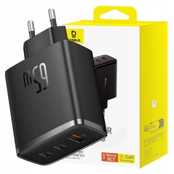 Ładowarka sieciowa Baseus OS-Cube Pro 2xUSB-C + USB, 65W (czarna)