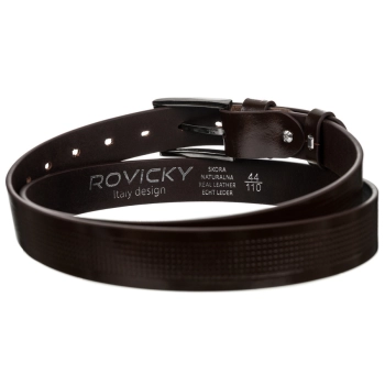 Pasek męski ze skóry naturalnej licowej z ozdobnym tłoczeniem  - Rovicky
