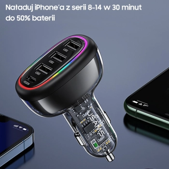 USAMS Ład. sam. 1xUSB-C 3xUSB-A C34 48W3A+C PD Fast Charge czarny/black CC170CC01 (US-CC170)