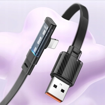 MCDODO KABEL KĄTOWY USB LIGHTNING PŁASKI 36W DO IPHONE 12 13 14 CZARNY 2M