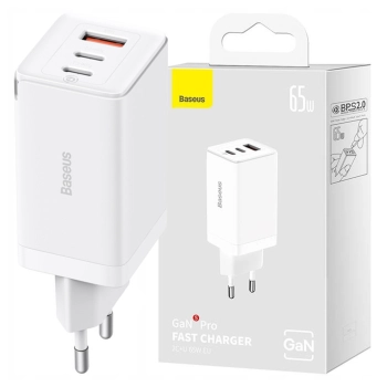Ładowarka sieciowa Baseus GaN5 Pro 2xUSB-C + USB, 65W (biała)