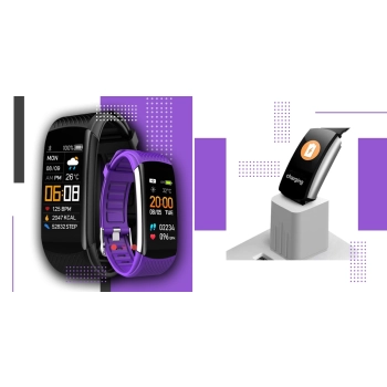 Smartwatch GIEWONT czarno fioletowy z 2 wymiennymi paskami
