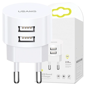 USAMS Ład. siec. 2xUSB T20 2,1A round(only head) biały/white Fast Charging CC80TC01 (US-CC080)