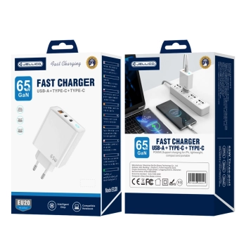JELLICO ładowarka sieciowa EU20 GaN PD 65W 2xUSB-C + 1xUSB QC3.0 Biały