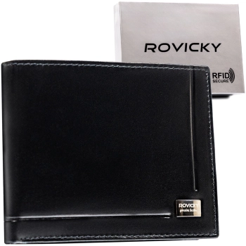 Klasyczny portfel męski Rovicky skórzany na karty skóra naturalna RFID STOP