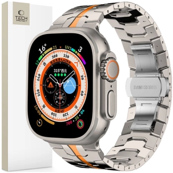 TECH-PROTECT STAINLESS LINE APPLE WATCH 6 / 7 / 8 / 9 / 10 / SE / ULTRA 1 / 2 (44 / 45 / 46 / 49 MM) TITANIUM/ORANGE