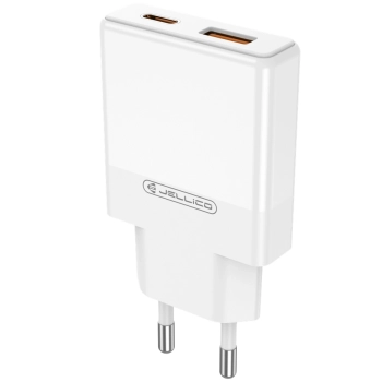 JELLICO ładowarka sieciowa EU57 PD 20W 1xUSB-C + 1xUSB QC3.0 + kabel USB-C - USB-C Biały