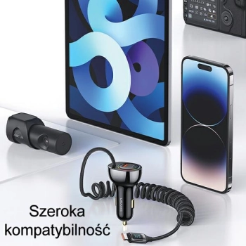 USAMS Ład. sam. C37 1xUSB+1xUSB-C 60W +kabel USB-C 30W PD+QC Fast Charge czarny/black CC192CC01 (US-CC192)