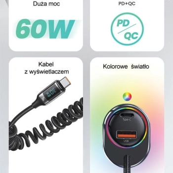 USAMS Ład. sam. C37 1xUSB+1xUSB-C 60W +kabel USB-C 30W PD+QC Fast Charge czarny/black CC192CC01 (US-CC192)