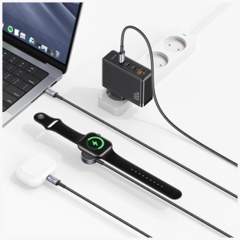 Kabel USAMS Huan Series SJ754 72W USB-C  do USB-C + USB-C + ładowarka bezprzewodowa do zegarka tarnish