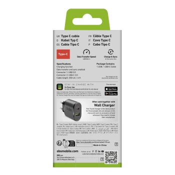 Kabel SBS TECABLETC220K USB-A - USB-C 2 m - czarny