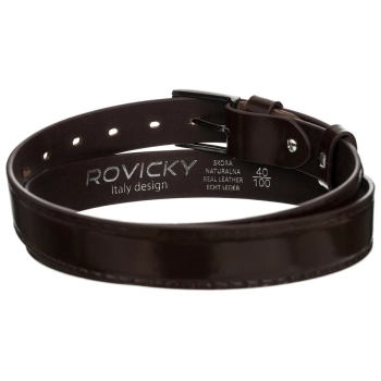 Stylowy pasek męski z lakierowanej skóry naturalnej licowej - Rovicky