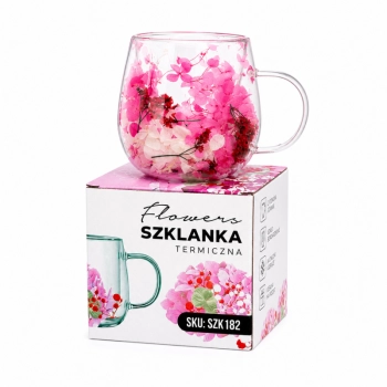 Szklanka termiczna z kwiatami w środku, gipsówka hortensje róż 300 ml 1szt SZK182