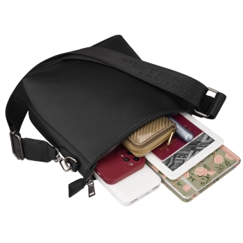 Torebka damska listonoszka na ramię crossbody szeroki pasek czarna Peterson