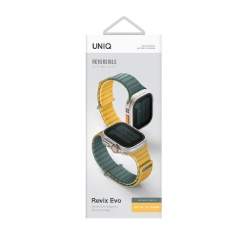 UNIQ pasek Revix Evo Apple Watch Series1/2/3/4/5/6/7/8/9/SE/SE2/Ultra/Ultra2 42/44/45/49mm Reversible Magnetic zielono-żółty/viridian green-burnt yell