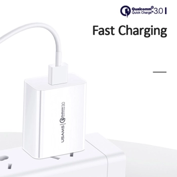 USAMS Ład. siec. 1xUSB T22 18W 3A QC3.0(only head) Fast Charging biały/white CC83TC01 (US-CC083)