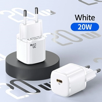 USAMS Ład. siec. 1xUSB-C T36 mini 20W+ kabel USB-C-Lightning biały/white PD3.0 Fast Charging XFKXLOGTL02 (US-CC124+US-SJ484)
