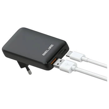 Beline Ład. siec. 1x USB-C + 1x USB 65W  czarna /black (only head) PD 3.0 + QC 3.0  BLN2CW65
