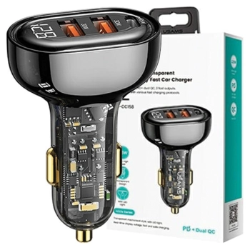 USAMS Ład. sam. 2xUSB+1xUSB-C 125WFast Charge transparent black CC158CC01 (US-CC158)