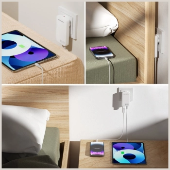 Ładowarka sieciowa 4smarts FlatPlug Slim Dual 65W GaN 2xUSB-C biały