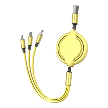 KABEL USB 3W1 ZWIJANY USB-C DO IPHONE MICRO USB TYP C ŁADOWARKA PŁASKI 1M