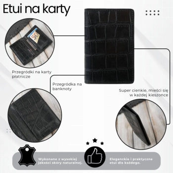 Etui na karty skórzane z tłoczeniem croco ochroną RFID
