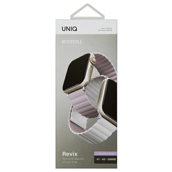 UNIQ pasek Revix Apple Watch Series1/2/3/4/5/6/7/8/9/SE/SE2 38/40/41mm. Reversible Magnetic lilak-biały/lilac-white
