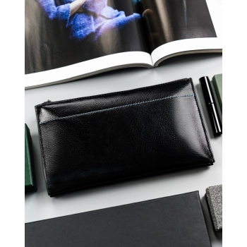 Portfel damski czarny ze skóry ekologicznej pojemny na karty elegancki