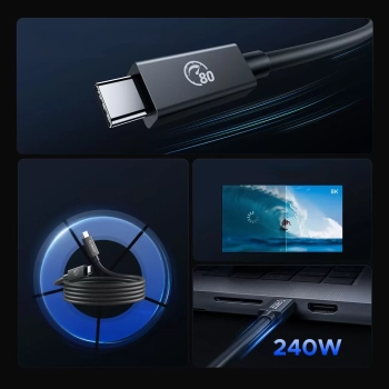 Kabel Orico USB4 Thunderbolt5 80Gbps 240W USB-C do USB-C 2m - czarny