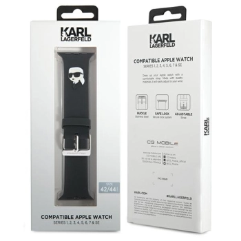 Karl Lagerfeld Pasek KLAWLSLKNK Apple Watch 42/44/45/49mm czarny/black strap 3D Rubber Karl Head