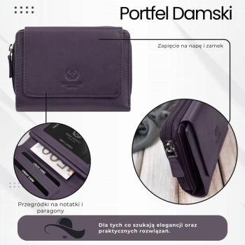 Portfel damski skórzany fioletowy duży Paolo Peruzzi RFID
