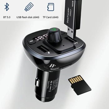 USAMS Zestaw głośnomówiący C21z transmiterem FM, Bluetooth 5.0, MP3, 2xUSB 3,4A czarny/black CC115GC01 (US-CC115)