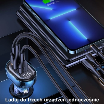 USAMS Ład. sam. 2xUSB+1xUSB-C 80WFast Charge niebieski/blue CC159CC02 (US-CC159)