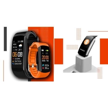 Smartwatch GIEWONT czarno pomarańczowy elegancki do noszenia