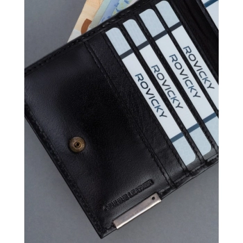 Skórzany portfel męski czarny elegancki ochrona RFID poziomy