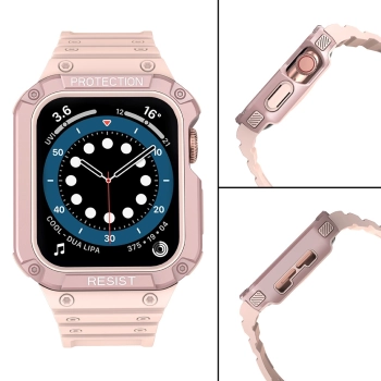 Protect Strap Band opaska z etui do Apple Watch 7 / 6 / 5 / 4 / 3 / 2 / SE (45 / 44 / 42mm) obudowa pancerny pokrowiec na zegarek różowy