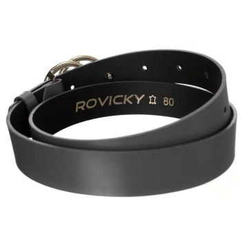 Gładki, skórzany pasek damski ze złotą, podwójną klamrą - Rovicky