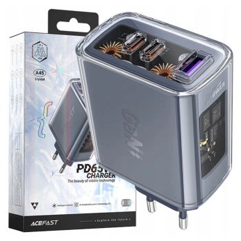 Acefast ładowarka GaN 65W 3 porty (1xUSB, 2xUSB C) szara (A45)