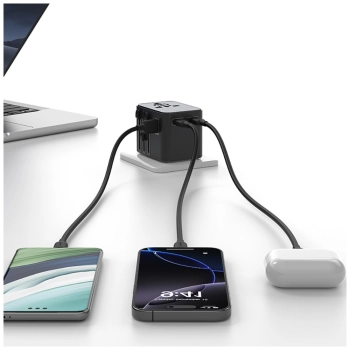 Ładowarka sieciowa USAMS Travel Adapter  CC308 USB-C + USB-A 17W 4w1 US/AU/EU/UK czarny