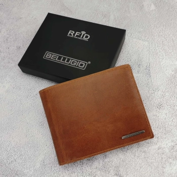Duży portfel męski z systemem RFID Bellugio - koniakowy