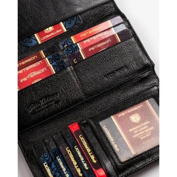 Portfel Peterson skórzany lakierowany duży poziomy pojemny RFID