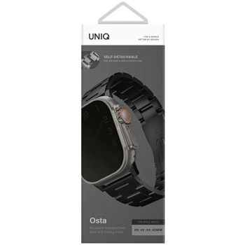 UNIQ pasek Osta Apple Watch 42/44/45/    49mm Series 1/2/3/4/5/6/7/8/9/10/SE/SE2/Ultra/Ultra 2 Stainless Steel czarny/midnight black