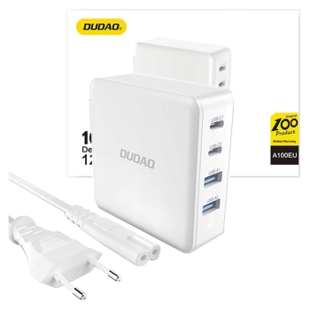 Szybka ładowarka sieciowa GaN 100W 2 x USB-C / 2 x USB Dudao A100EU - biała