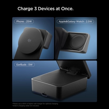 SPIGEN EF323MQ ESSENTIAL 3IN1 MAGNETIC MAGSAFE WIRELESS CHARGER 25W QI2.2 BLACK