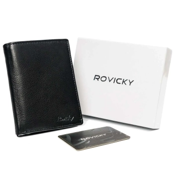 Rovicky pojemny męski portfel czarny skórzany ochrona RFID antykradzieżowy