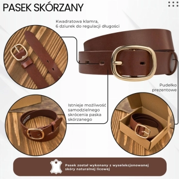 Pasek damski skórzany elegancki do spodni 100 cm
