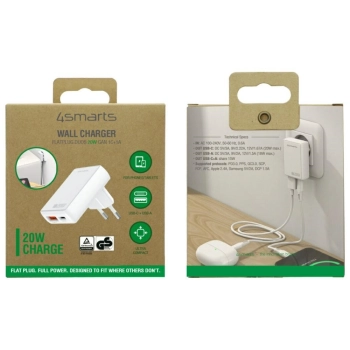 Ładowarka sieciowa 4smarts FlatPlug Duos 20W GaN USB-C + USB-A biały