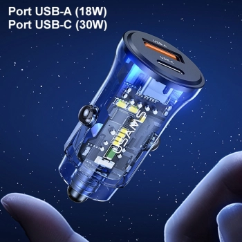 USAMS Ład. sam. 1xUSB+1xUSB-C C32 30WFast Charge niebieski/blue CC164CC02 (US-CC164)
