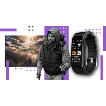 Smartwatch GIEWONT czarno fioletowy z 2 wymiennymi paskami