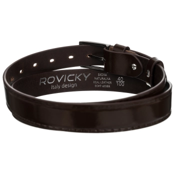 Stylowy pasek męski z lakierowanej skóry naturalnej licowej — Rovicky